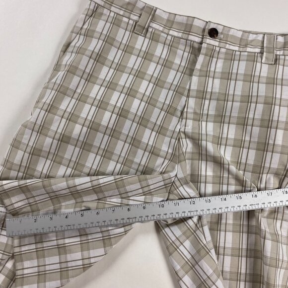 Adidas Flat Front Golf Short Mens Size 34 Brown White Check Stretch - Picture 11 of 11